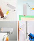 Ten Pack Of White Sponge Paint Roller Covers For Walls And Ceilings No Drama Mini Size in use on various wall surfaces.