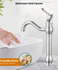 Vessel Sink Faucet With 360 Degree Swivel Spout Tall Single Handle Lavatory Mixer Tap For One Hole Install No Fuss Farmhouse Chrome Finish