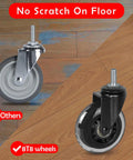 Badass 3 Inch Rubber Caster Wheels Set Of 4 With 3/8 Threaded Stem Heavy Duty Swivel Casters visible on wooden floor.