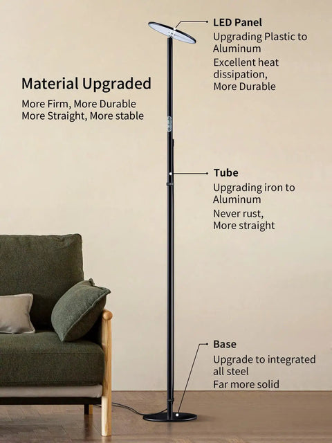 Super Bright Industrial LED Floor Lamp With All Metal Construction Boss Level Brightness 69 Inch Tall Adjustable Standing Lamp 40W 2600 Lumen Output 10 Dimming Levels Black Modern Floor Light For Living Room Dining Room Office Bedroom