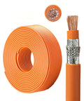 300 Kcmil EV Shielded Wire High Voltage Cable 1500V PE Flexible Copper Electric Vehicle Battery Lead, orange coil with copper core.