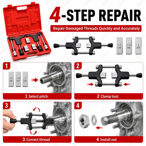 Top Notch GCYXUC Half Shaft Sleeve Thread Corrector Repair Kit, red case, 1.5-2 mm inserts, adjustable clamp