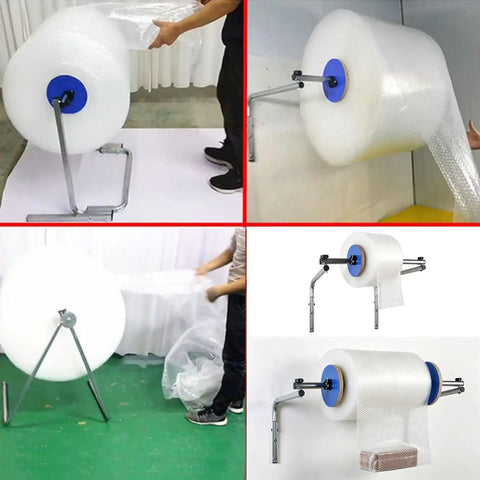 Nail Down Your Packing Routine With This Wall Mounted Bubble Wrap Dispenser, Adjustable Foam Cushioning Roll Holder in use.