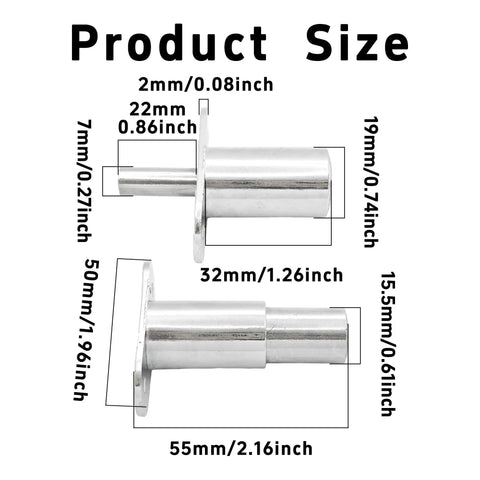 Image showing product dimensions for Solid Push Plunger Lock With Two Spare Keys For Cabinets Drawers And Closet Doors Chrome Zinc Alloy.