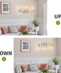 Three Light Sleek Brushed Nickel Bathroom Vanity Light With Clear Glass Shades Metal Wall Mount Fixture over sofa