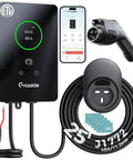 Heavy Duty 48 Amp Level 2 EV Charger With 25 Ft Cable Hardwired 240V Wall Station J1772 Standard showing smart control app.