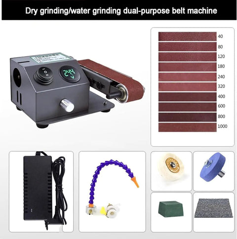 Tough As Nails 350W Wet And Dry Bench Sander With Rock Solid Steel Frame 0 To 13000 Rpm Thumb Wheel Control, view of dual-purpose belt machine.