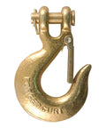 Heavy Duty 14000 Lbs Clevis Slip Hook Forged Steel Safety Chain With Locking Latch 5/16 Inch, golden finish, 3/4 inch opening.