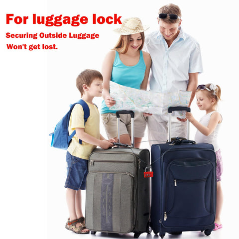 Family with luggage demonstrating Heavy Duty One Eighth Inch Stainless Steel Security Cable With Double Loop Great For Luggage Locks.