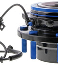 Front Wheel Bearing And Hub Assembly For 2005 To 2010 Ford F250 F350 Super Duty Four Wheel Drive close-up view with blue accents.