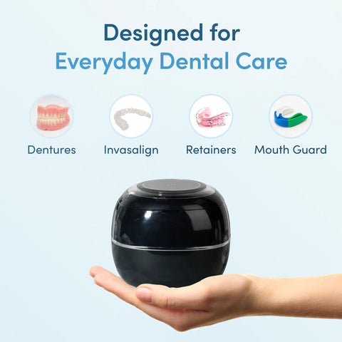 Ultrasonic Retainer Cleaner With UV-C Lights, 42,000 Hz Deep Clean For Dentures, Night Guards, Mouth Guards, And Aligners, Eliminates Biofilm And Stains, No Scrubbing Or Soaking Needed, All In One Dental Care Machine black cleaner for dentures, aligners, retainers, and mouth guards