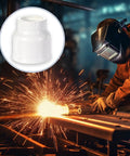 White Ceramic TIG Cup Kit 4 Pack No 12 For Small And Large TIG Torches 9 20 17 18 26 with welder using torch