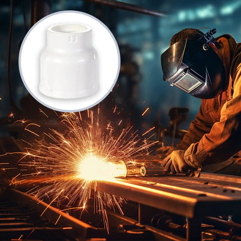 White Ceramic TIG Cup Kit 4 Pack No 12 For Small And Large TIG Torches 9 20 17 18 26 with welder using torch