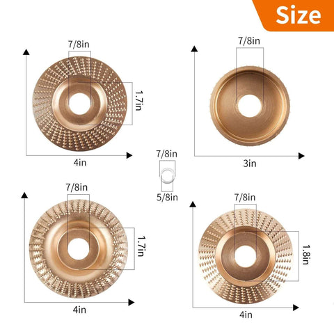 Pomsare 5pcs wood carving discs for angle grinders; copper diamond grit, 4-in dia, 7/8-in bore with 5/8-in arbor
