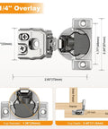 Heavy Duty 10 Pack Soft Close Cabinet Hinges 1 1/4 Inch Overlay Concealed Door Hardware with detailed measurement diagram.