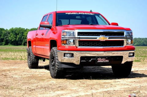 Front view of Chevy Silverado with Two Inch Leveling Kit For 2007 To 2018 Chevy Silverado And GMC 1500 Trucks Beef Up Ground Clearance