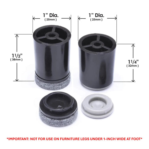8 Pack Screw On Furniture Risers With Plastic And Felt Glides Elevate Chairs And Tables By 1-1/4 To 1-1/2 Inches