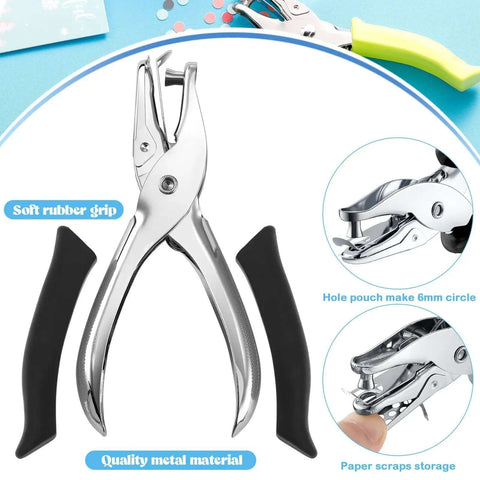 12 Piece Handheld Hole Punch Kit With Grip Handles One Quarter Inch Circular Punches For Craft Paper Greeting Cards Scrapbooks