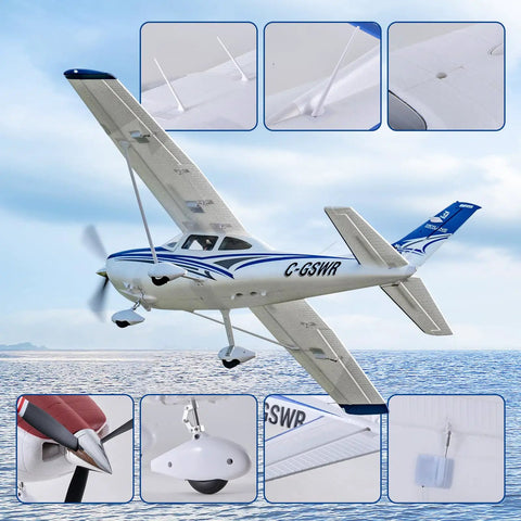 Cessna 182 RC Plane For Beginners And Adults, 1500mm Wingspan Red Starter Friendly Single Engine Propeller Hobby Aircraft over water with close-up details