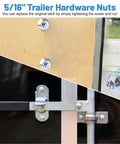Real Deal Trailer Cam Hasp Latch Hardware Kit Ships With Eight Five Sixteenths Inch Torx Barrel Nuts And Zinc Plated Steel Bolts For Smooth Enclosed Cargo Door Hookup showing trailer hardware nuts and latch.