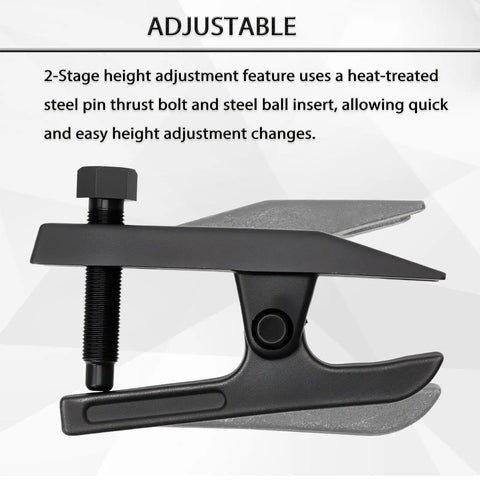 Heavy Duty Universal Ball Joint Separator Tool Adjusts From One Half To Seven Eighth Inch Quick Release Puller showing adjustable steel construction.