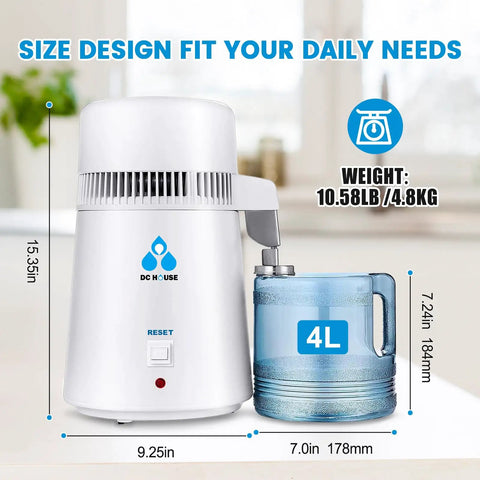 No Fuss Everyday Home Water Distiller 1 Gallon Maker 750W Power 4L Capacity Delivers Pure Distilled Water for Drinking on Kitchen Countertop