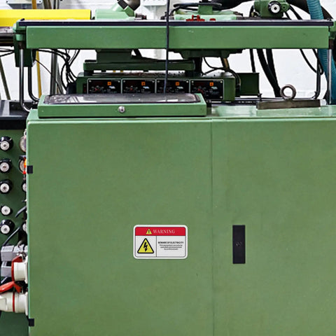 Pvc Safety Warning Stickers With Adhesive 10 Pack on industrial machinery, visible caution label for workshop safety