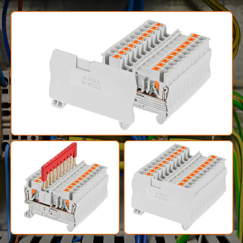 Push In Gray DIN Rail Terminal Block Kit ST2 2.5 1x1 76 Pcs With Covers End Stops And Jumpers For Control Panels And DIY Electrical Projects Perfect For Auto Wiring In Cabinets Quick Install And Reliable Performance, gray 35 mm DIN rail block