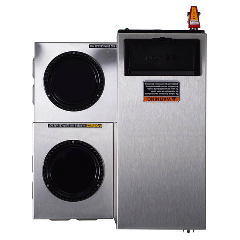 Top view of stainless steel Automatic Commercial Coffee Brewer With 3 Lower Warmers 120V Delivers 3.9 Gallons Per Hour Hot Water Tap