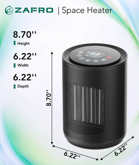 Compact Indoor Space Heater With Digital Display And Remote, 1500W PTC Ceramic Fast Heat, Upgraded 2025 Model dimensions