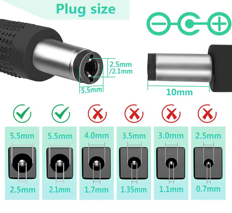 24V 2A LED Strip Power Supply With On Off Switch For Easy Control, 100-240V AC To Direct Current Converter, 5.5mm X 2.5mm Plug And Play Ready, 6.2ft Cable, Safe Durable Build, Ideal For Home Theater Accent Lighting And DIY LED Projects. 5.5x2.5mm plug size guide