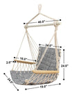 Upgraded Hammock Chair With Wooden Armrests And Steel Spreader Bar, Anti Slip Rings, Full Hanging Kit Included, Cotton Woven Fabric