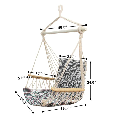 Upgraded Hammock Chair With Wooden Armrests And Steel Spreader Bar, Anti Slip Rings, Full Hanging Kit Included, Cotton Woven Fabric