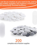 Premium Top Tier 200 Piece 2 Inch 58 Mm Button Maker Supplies And Pin Back Crafting Kits featuring metal caps and plastic backs.