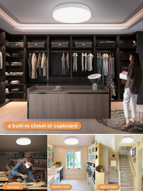 Motion Sensor Ceiling Light Flush Mount 11.8 Inch 18W LED Fixture with Auto On Off Daylight Sensor in closet and laundry room