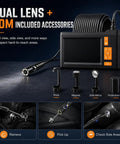 Dual Lens 4.3 Inch Endoscope Borescope with accessories, 33 Feet IP67 cable, hook, magnet, side mirror, protective cap view
