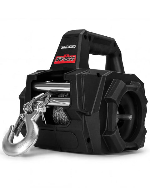 Portable 1500 Lb Drill Winch With 40 Ft Synthetic Rope Free Spool Clutch And 360 Degree Swivel Hook For ATV Farm Trailer Rescue And Heavy Duty Outdoor Pulling, black drill winch with hook