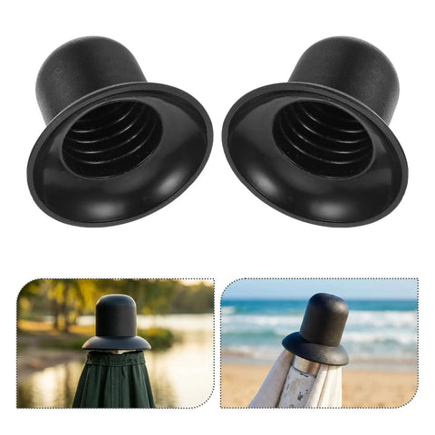 Ultimate Umbrella Top Cap Repair Kit For Beach Canopy Patios And Market Stands Includes Spiral Finial Ends To Restore Look And Guard Threads From Elements Without Hassle. Black screw-in top caps with threaded interior for umbrella poles at beach and patio use.