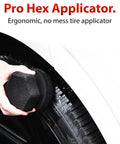 Applying tire shine with Hex Grip Tire Dressing Applicator Three Pack For Fast Tire Shine, Foam Sponge Tool For Vinyl, Rubber, Trim, and Wheel Cleaners
