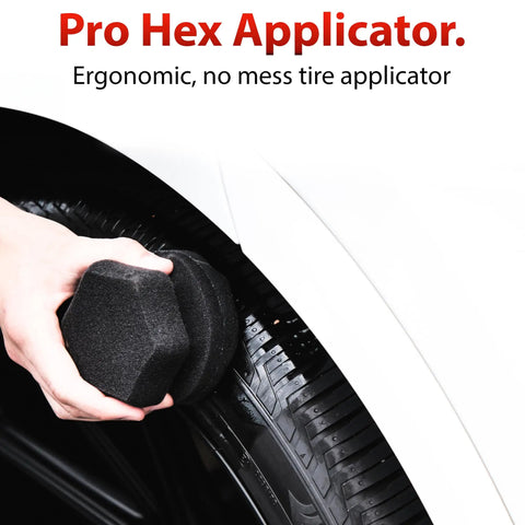 Applying tire shine with Hex Grip Tire Dressing Applicator Three Pack For Fast Tire Shine, Foam Sponge Tool For Vinyl, Rubber, Trim, and Wheel Cleaners