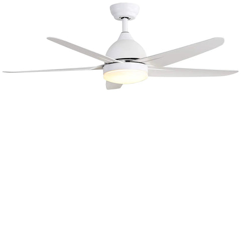 52 Inch Indoor Ceiling Fan With LED Light Kit Remote Control Bronze Motor 5 Wood Blades White Finish Room Ready