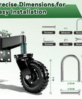 6 Inch Heavy Duty Gate Wheel With 360 Degree Swivel Roller showing installation dimensions and hardware for easy setup.