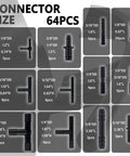 Connector sizes in Six Piece 4.9 Ft Vacuum Hose Kit For Automotive Air And Water Lines With 64 Connectors And One Tube Cutter