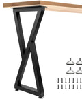 Close-up of 36 Inch Metal Bar Table Legs Set Of Two Sturdy Black Counter Height Support Legs with adjustable feet and screws