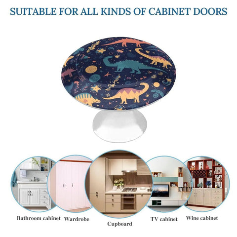 Two Pack Antique Stainless Steel Round Cabinet Knobs With Colorful Dinosaurs And Stars Design Cool Dresser Knobs Cupboard Door Pulls For Kitchen Cabinets And Bathroom Furniture, round stainless steel knob