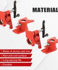 Heavy Duty Cast Iron Pipe Clamps Six Pack Fits One Half Inch Threaded Metal Pipes With Wide Stable Base Grips Like Crazy For Wood Gluing And Garage Workshop Jobs - red cast iron pipe clamps with sturdy grips.