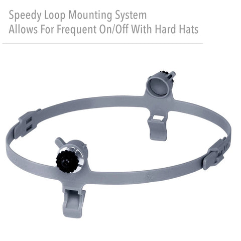 Close-up of Speedy Loop mount for Tigerhood Classic Thermoplastic Welding Helmet With Hard Hat Mount Gray Medium Built Tough For Weld Pros