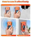 6-in-1 Stud Finder Wall Scanner, Electronic Wall Detector in use, detecting studs on a wall with hand guidance.