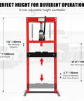Beefy 12 Ton Hydraulic Shop Press With H Frame Built Tough Garage Floor Press Adjustable Working Table Height Guide Red