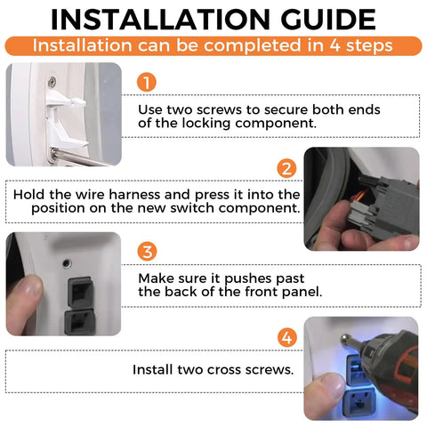 Installation guide for Washer Door Lock Switch With Door Strike Replacement Kit, Easy Install And Durable, 4-step process